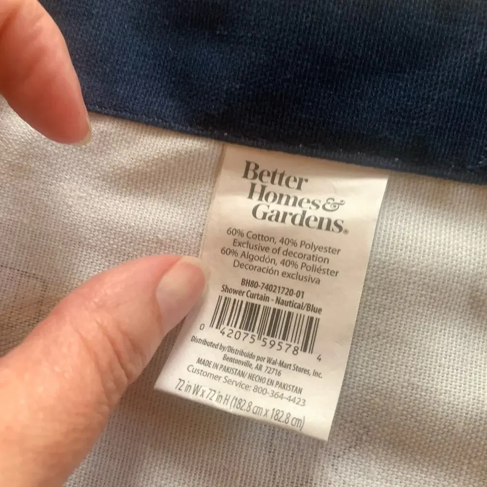 Better Homes & Gardens Blue Nautical Fabric Shower Curtain Anchors Cotton Blend